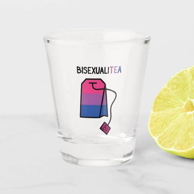 BisexualiTEA Bi Pride Flag Bisexual Tea Shot Glass (Front)