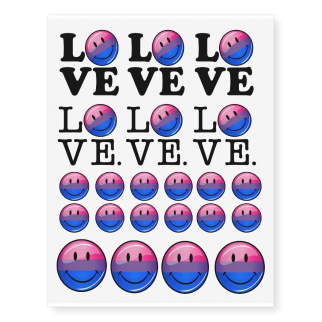 Bisexuality Flag inside the Word Love Temporary Tattoos (Front)