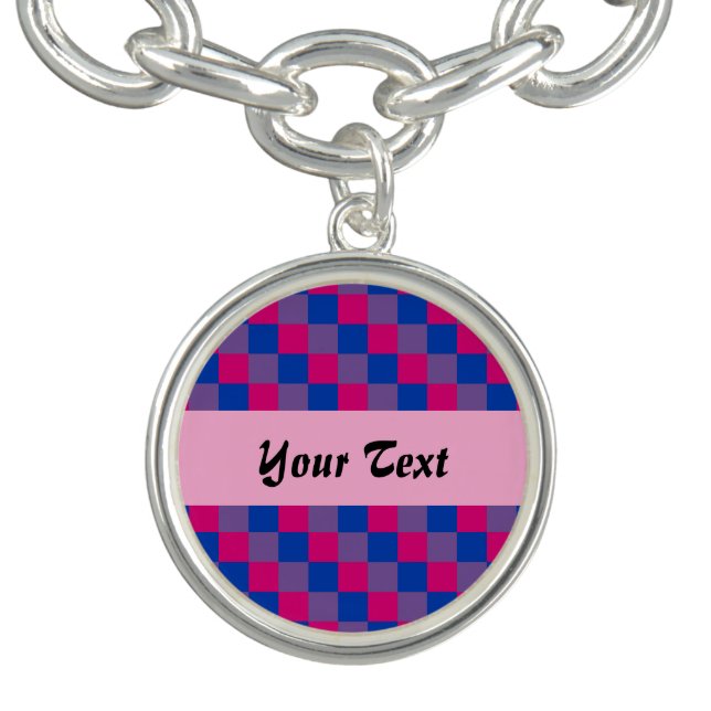 Bisexuality pride colors checkered pattern charm b bracelet (Design)