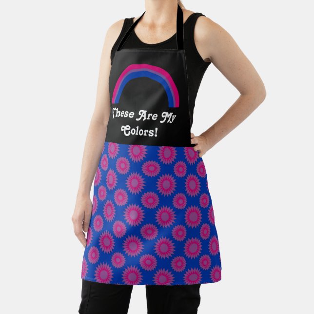 Bisexuality pride flag and rainbow with text/ blue apron (Insitu)