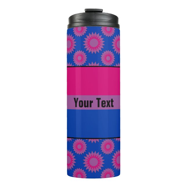 Bisexuality pride flag with a blue flower pattern thermal tumbler (Front)