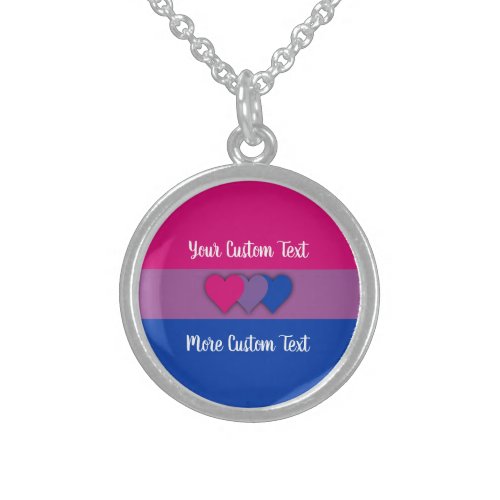 Bisexuality pride flag with text gift sterling silver necklace