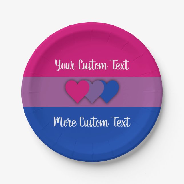 Bisexuality pride flag with text paper plates (Front)