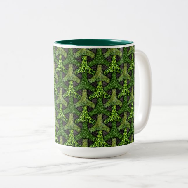 Bishamon moss geometric tesselation Two-Tone coffee mug (Front Right)