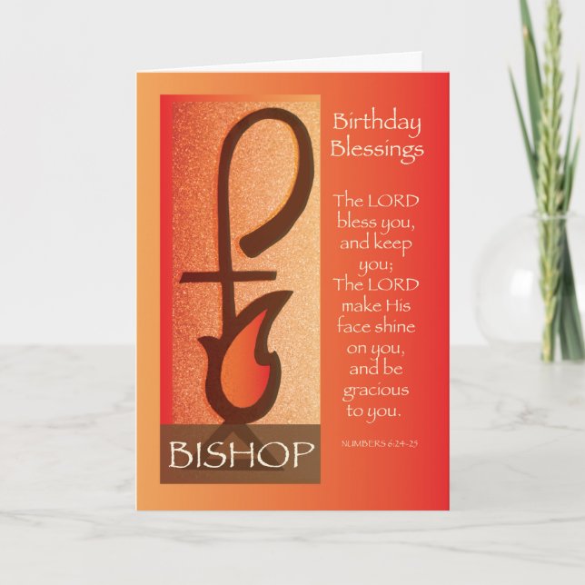 Bishop Birthday, Shepherd Staff and Flame Religiou Card (Front)