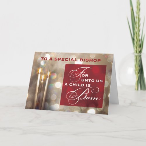 Bishop Christmas Candles Child is Born Red Gold Card