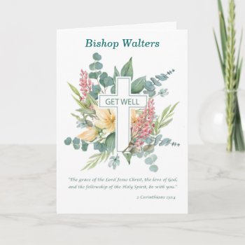 Bishop Get Well Religious Cross With Wildflowers Card by Religious_SandraRose at Zazzle