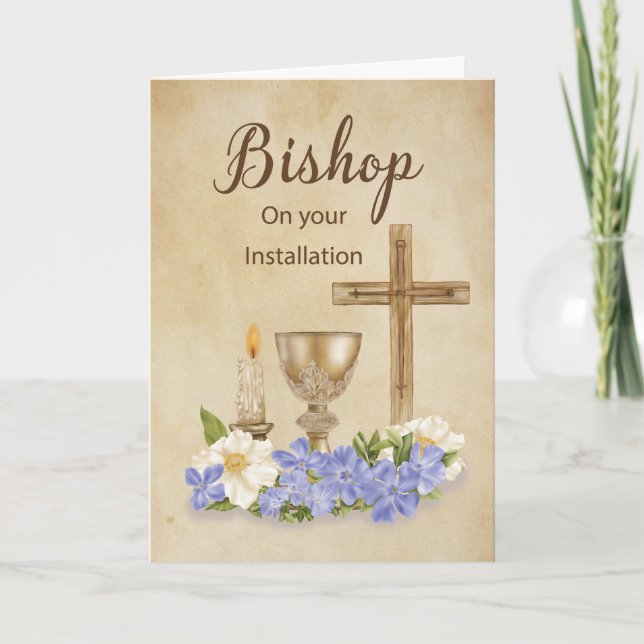 Bishop Installation Congratulations Cross Candle  Card (Front)