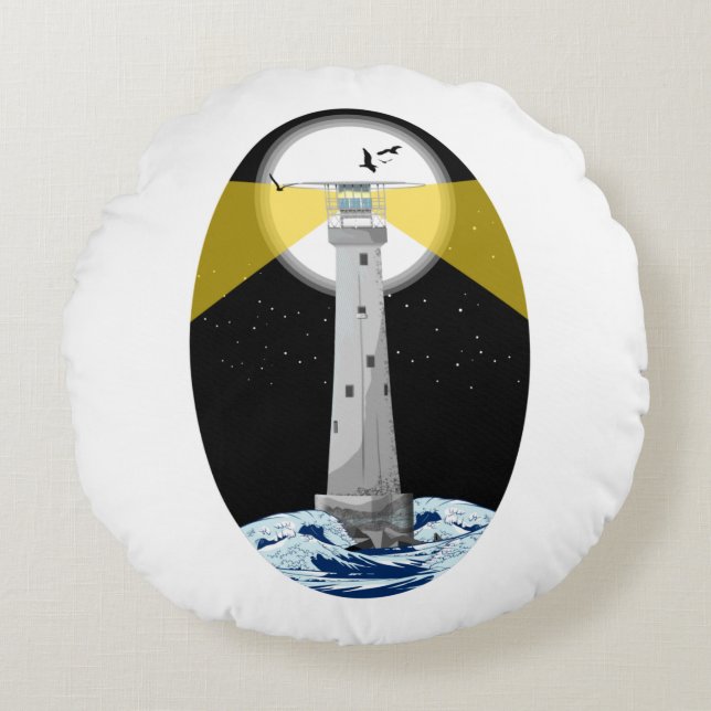 Bishop Rock Lighthouse Round Pillow (Front)