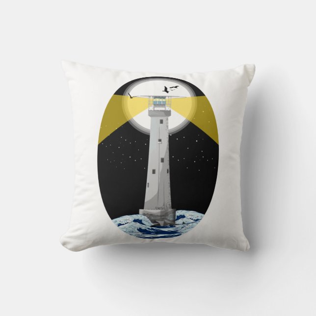 Bishop Rock Lighthouse Throw Pillow (Front)