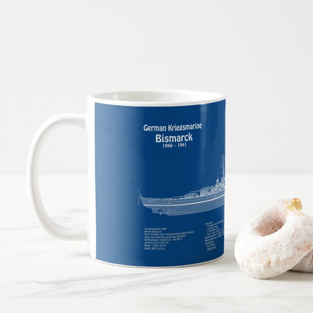 Bismarck - Battleship Blueprint Plans ABD Coffee Mug (With Donut)