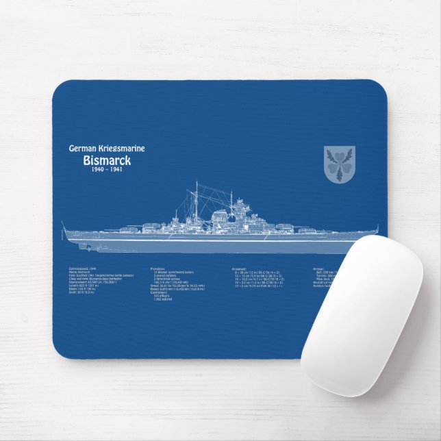 Bismarck - Battleship Blueprint Plans ABD Mouse Pad (With Mouse)