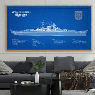 Bismarck - Battleship Blueprint Plans ABD Photo Print