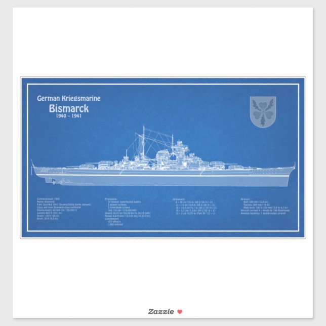 Bismarck - Battleship Blueprint Plans ABD Sticker (Sheet)
