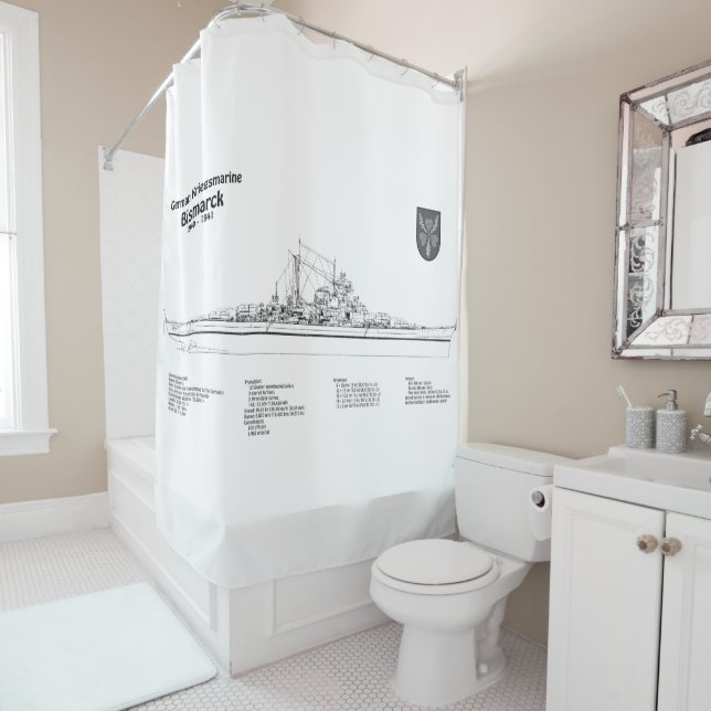 Bismarck - Battleship Blueprint Plans BD Shower Curtain (In Situ)