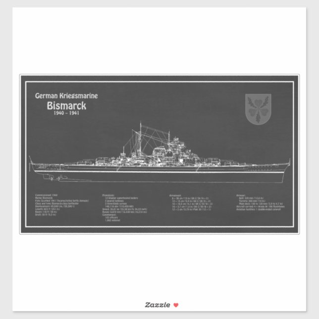 Bismarck - Battleship Blueprint Plans PD Sticker (Sheet)