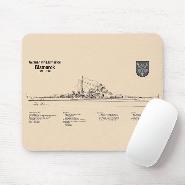Bismarck - Battleship Blueprint Plans SD Mouse Pad (With Mouse)