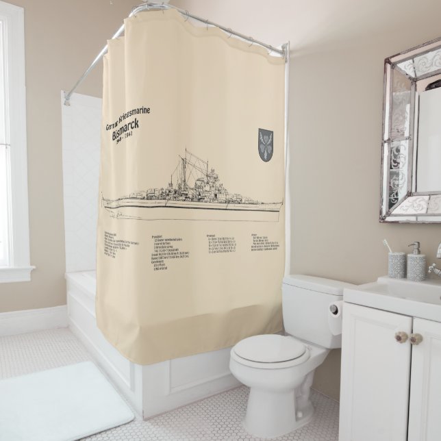 Bismarck - Battleship Blueprint Plans SD Shower Curtain (In Situ)