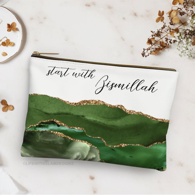 Bismillah Alhamdullilah Green Agate Accessory Pouch (Creator Uploaded)