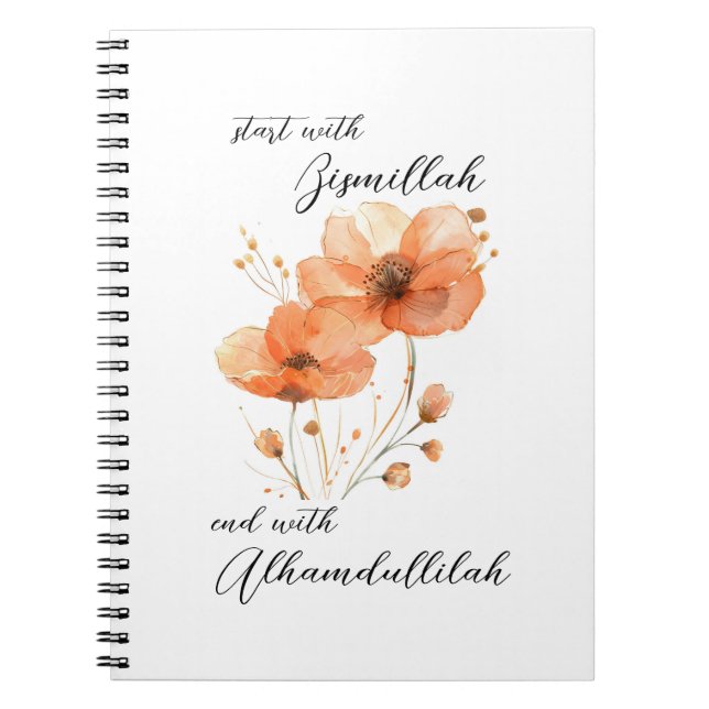 Bismillah Alhamdullilah Orange Floral Notebook (Front)