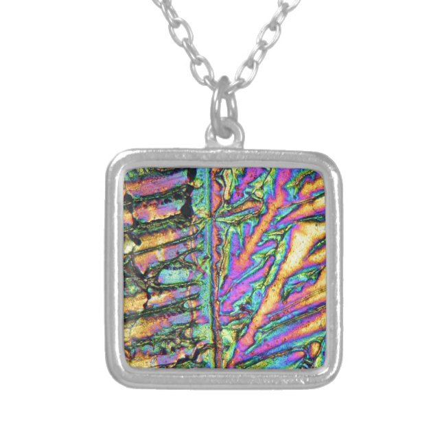 Bismuth chloride under the microscope silver plated necklace (Front)