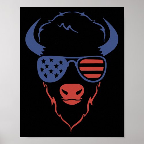 Bison 4th Of July Usa American Flag Fourth Of July Poster