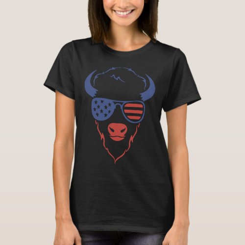 Bison 4th Of July Usa American Flag Fourth Of July T_Shirt