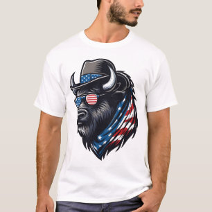 Bison American Flag USA Bison 4th of July Boys Men T-Shirt