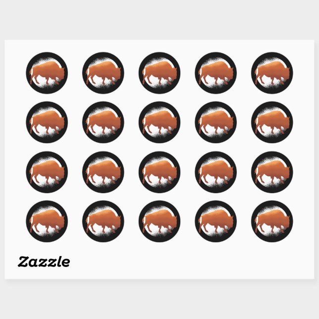 Bison American National Mammal Buffalo Classic Round Sticker (Sheet)