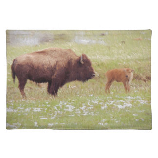 Bison and Calf in Yellowstone Cloth Placemat