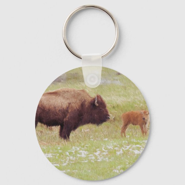Bison and Calf in Yellowstone Keychain (Front)