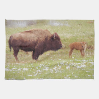 Bison and Calf in Yellowstone Towel