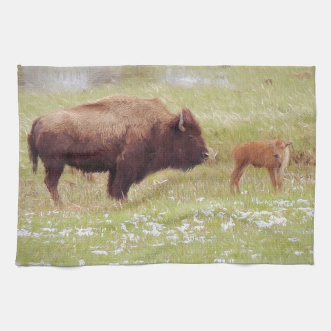 Bison and Calf in Yellowstone Towel (Horizontal)