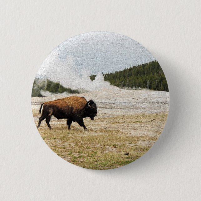 Bison and Old Faithful Button (Front)