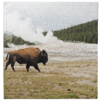 Bison and Old Faithful Cloth Napkin