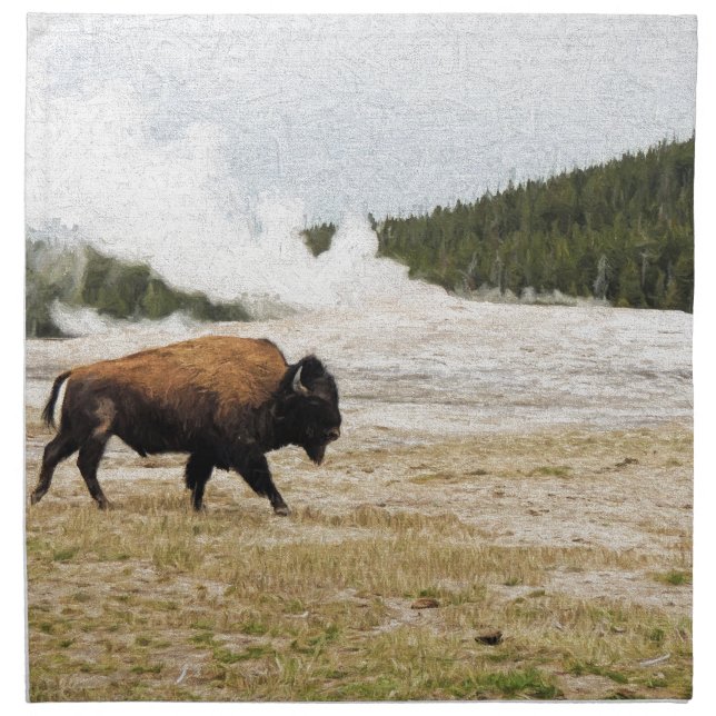 Bison and Old Faithful Cloth Napkin (Front)