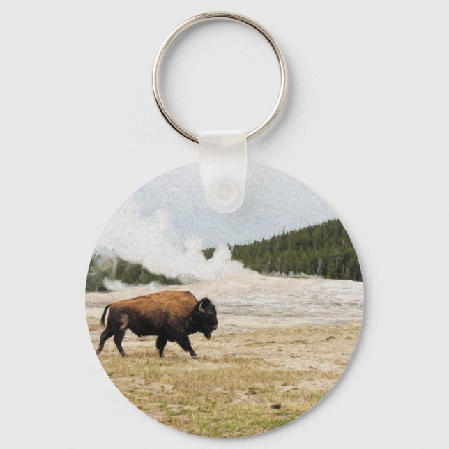 Bison and Old Faithful Keychain (Front)