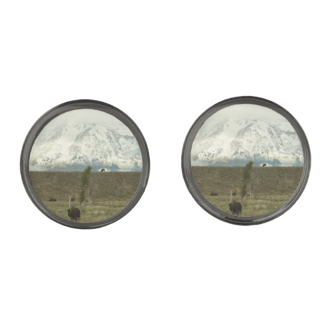 Bison at Grand Teton National Park Photography Cufflinks (Front)