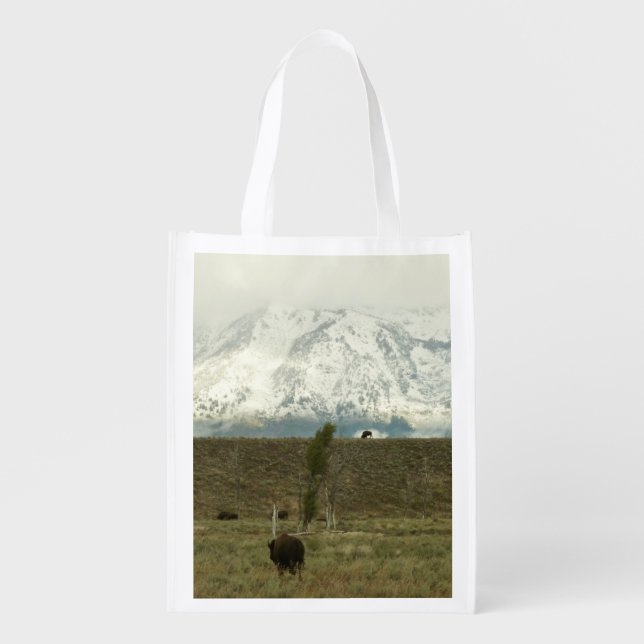 Bison at Grand Teton National Park Photography Grocery Bag (Front)