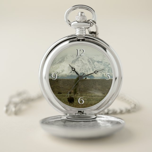 Bison at Grand Teton National Park Photography Pocket Watch (Inside)