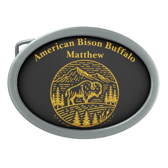 Bison at Sunset in Mountain Landscape Belt Buckle (Front)