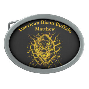 Bison Breaks Through a Wall in a Dynamic Display Belt Buckle