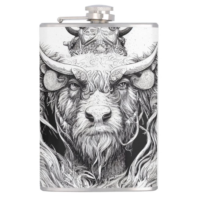 Bison Buffalo Animal Wild Nature Illustration Line Flask (Front)