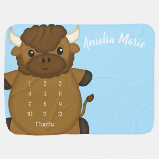 Bison Buffalo Baby Shower Blue Baby Blanket