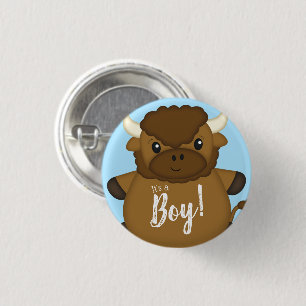 Bison Buffalo Baby Shower Blue Button