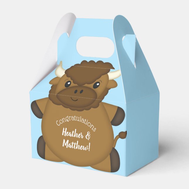 Bison Buffalo Baby Shower Blue Favor Boxes (Front Side)