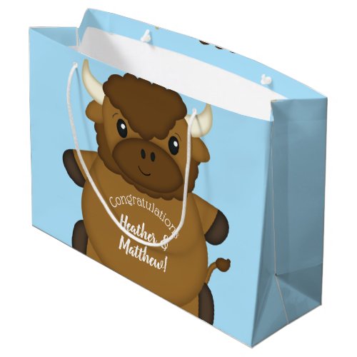 Bison Buffalo Baby Shower Blue Large Gift Bag