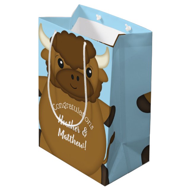 Bison Buffalo Baby Shower Blue Medium Gift Bag (Back Angled)