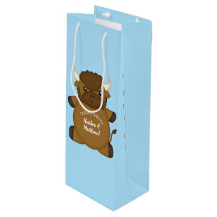 Bison Buffalo Baby Shower Blue Wine Gift Bag