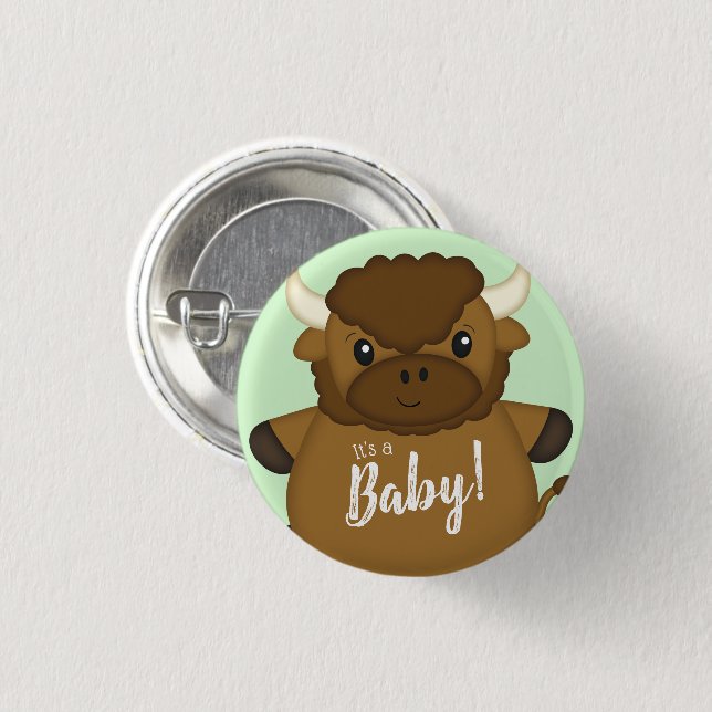 Bison Buffalo Baby Shower Button (Front & Back)